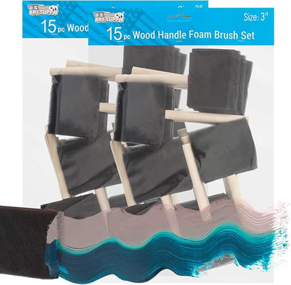US Art Supply 3 inch Foam Sponge Wood Handle Paint Brush Set - Image 5