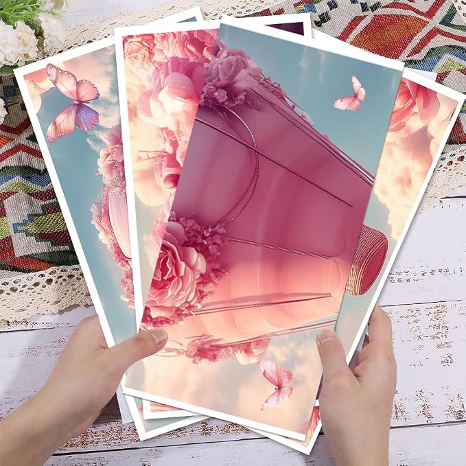 GLOBLELAND 4 Sheets Pink Roses Hot Air Balloons Rub on Transfers Pink Flower - Image 3