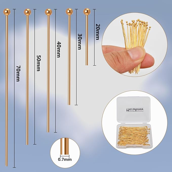 150pcs 18K Gold Filled Ball Pins Non Tarnish Craft Earring Bracelet Jewelry - Image 2
