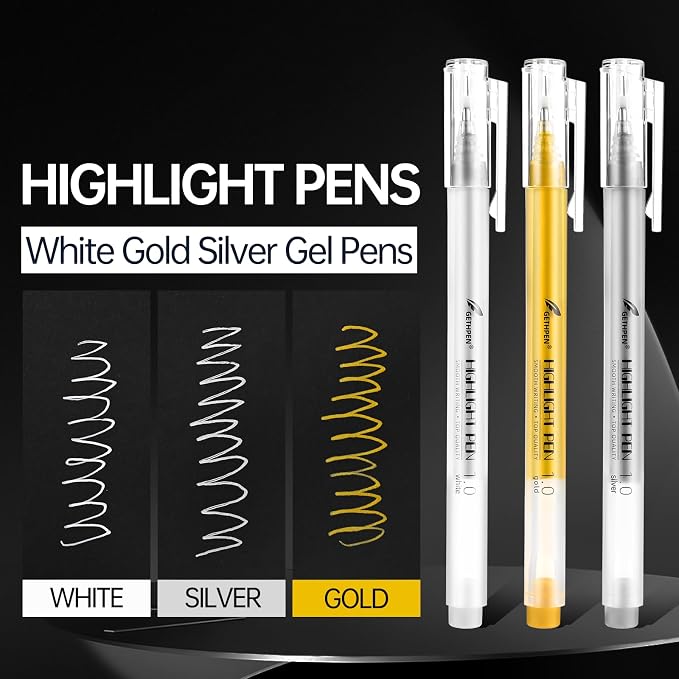 Gold Silver White Gel Pens, 1mm Fine Point Gel Ink Pen Opaque Archival Ink Pens - Image 2