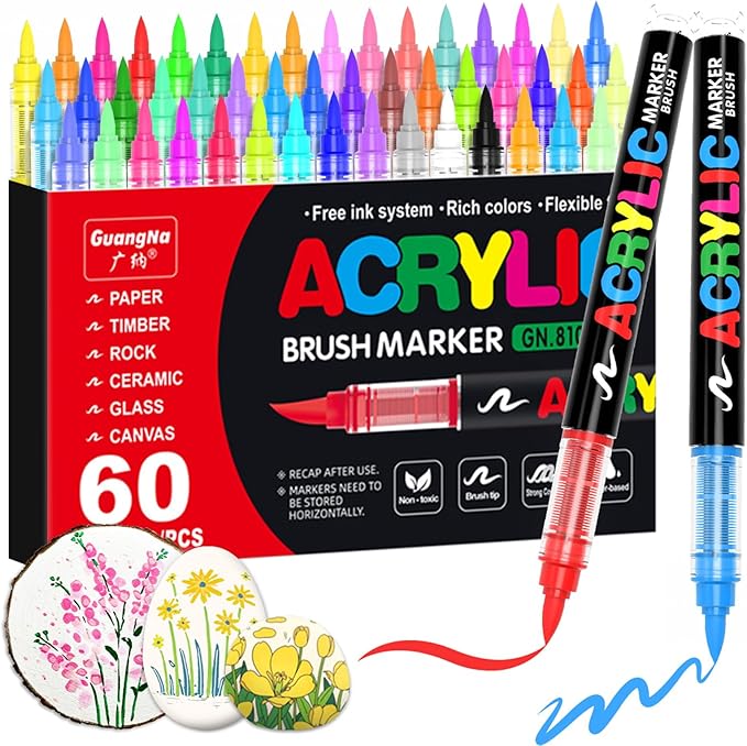 Guangna Acrylic Paint Markers, 60 Colors by GuangnaArtSupplies