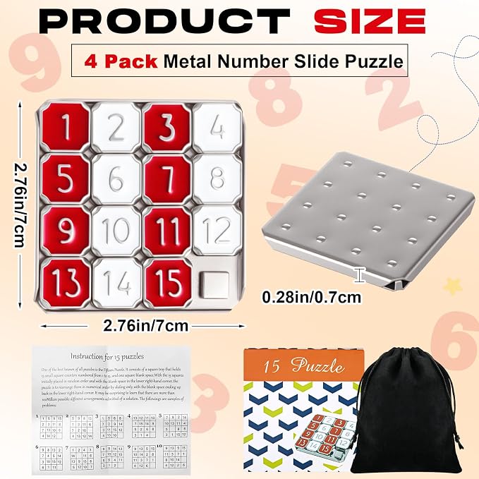 Metal Number Slide 15 Puzzle Red and White Number Sliding Puzzle Educational - Image 2