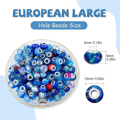LAIDANLA Blue Mix Large Hole Beads，100pcs 15mm European Large Hole Beads Bulk - Image 3