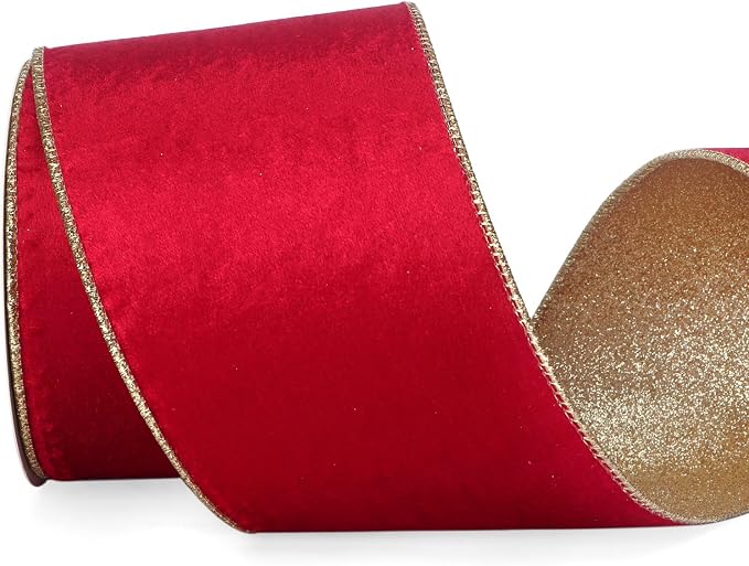 Ribbli Red Velvet Wired Ribbon 4 Inch Red Velvet by Ribbli
