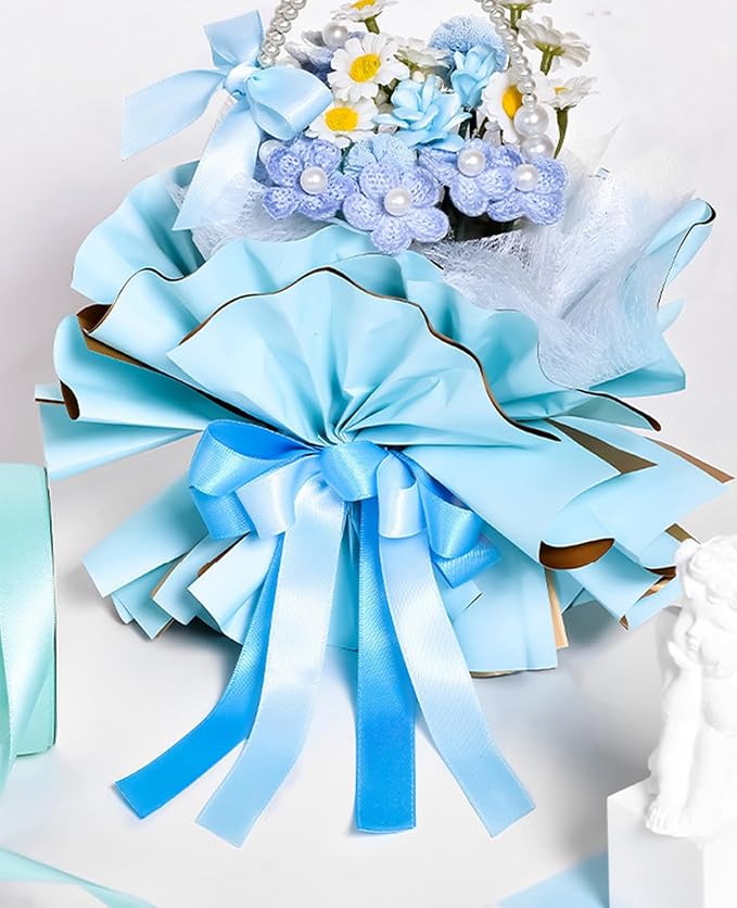 1" x 100 Yards Sky Blue Polyester Satin Ribbon Single Faced Bulk Fabric Ribbons - Image 9