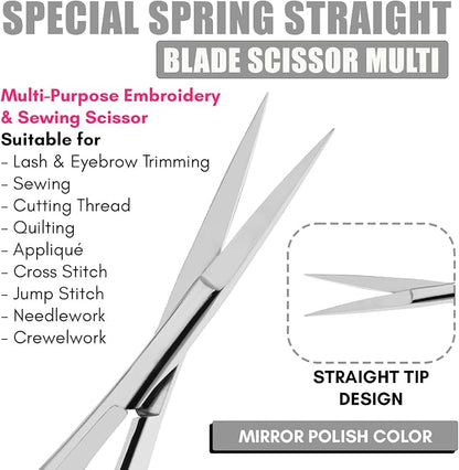 Cross Edge Spring Scissors 5 Inch straight Stainless Steel Precision Eyebrow & - Image 3