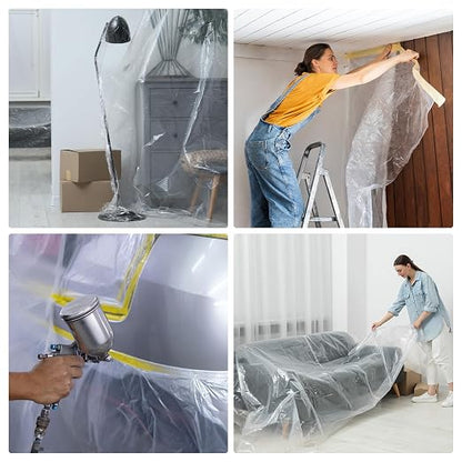 HARFINGTON Pre-Taped Masking Film 106.3" x65.6ft Double Adhesive Tape and Drape - Image 6
