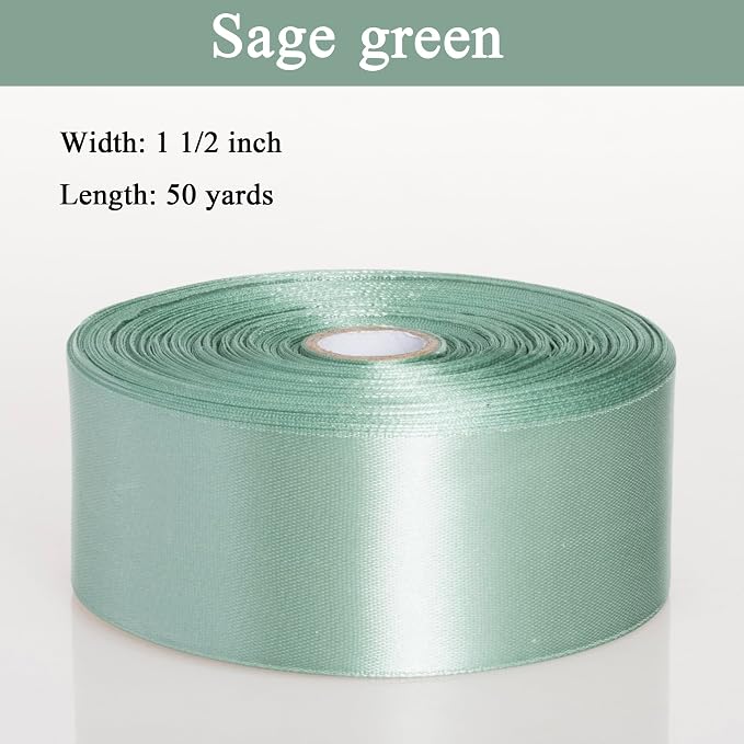 1 1/2 Inch Sage Green Solid Satin Ribbon, 50 Yards Craft Fabric Ribbon - Image 4