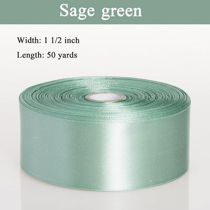 1 1/2 Inch Sage Green Solid Satin Ribbon, 50 Yards Craft Fabric Ribbon - Image 4