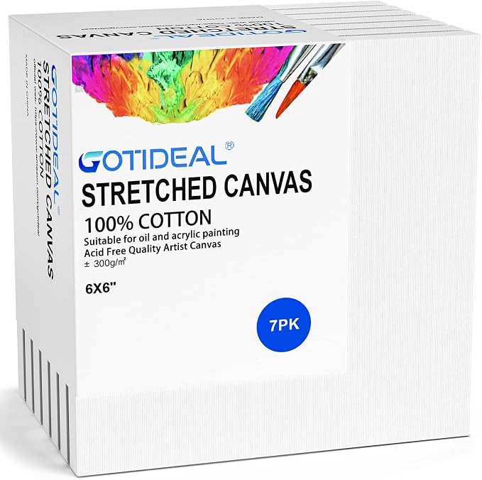 GOTIDEAL Stretched Canvases for Painting, 6x6" Inch Set of 7, Primed White by GOTIDEAL
