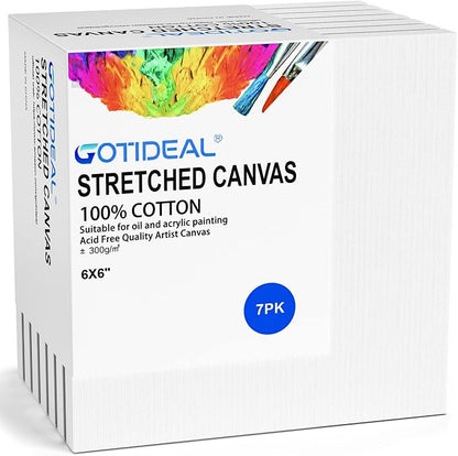GOTIDEAL Stretched Canvases for Painting, 6x6" Inch Set of 7, Primed White by GOTIDEAL