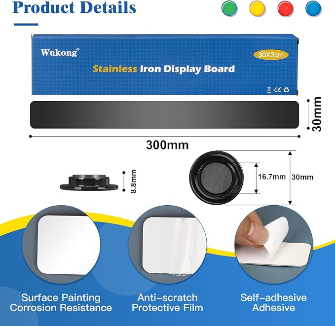 Wukong 4 Pack | 30x3cm Magnetic Stainless Black Boards Strips, Adhesive Backing - Image 3