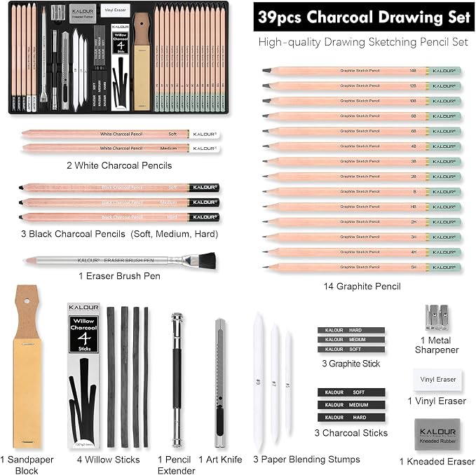 39pcs Drawing Pencil Set, Professional Sketch Pencils, Eraser Brush Pen - Image 2