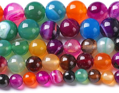 12MM Natural Stone Colorful Stripe Agate Energy Healing Beads Round Loose Beads by Unknown