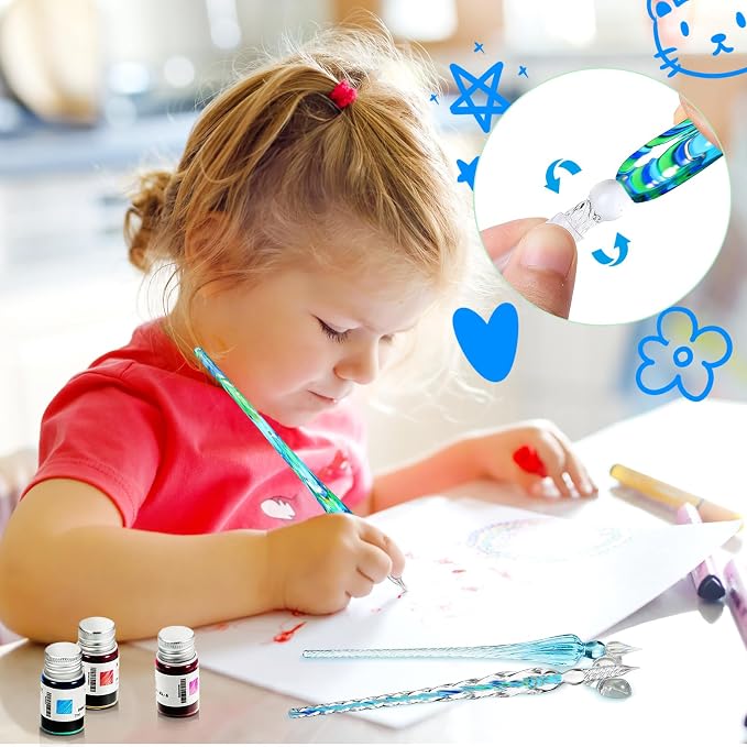 Zonon Glass Dipped Pen Ink Set 14 Pcs Include 6 Pcs Glass Dip Pen, 6 Colorful - Image 6