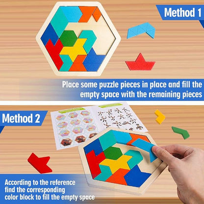 Skrtuan Wooden Hexagon Puzzle for Kid Adults Brain Teaser Blocks Puzzles Games - Image 5