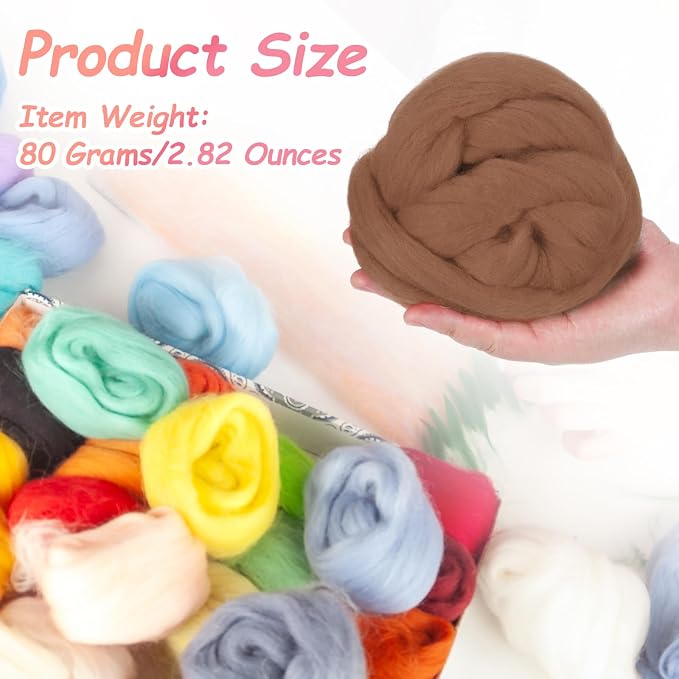 PATIKIL Wool Roving Yarn, 80G/2.82OZ Soft Felting Wool Pure Chunky Roving Yarn - Image 2