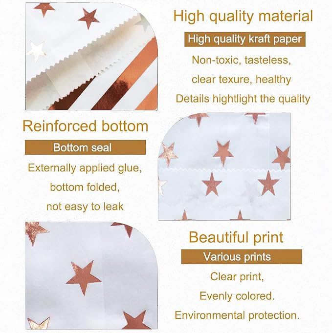 KEYYOOMY 100 Pcs Rose Gold Candy Buffet Bags Small Cookie Bag Polka Dot Paper - Image 3