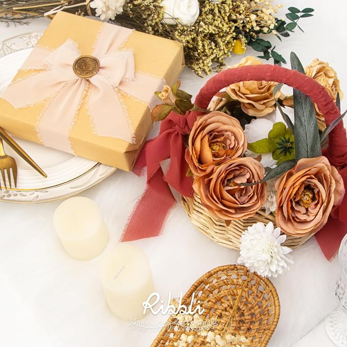 Ribbli Chiffon Silk Ribbon, 1.5 inch x 30 Yard, Champagne/Terracotta/Rust Red - Image 5