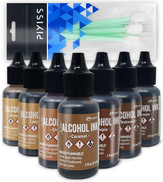 Brown Alcohol Inks Set | Tim Holtz Alcohol Inks Shades of Brown 7-Pack | by GRASArtBundles