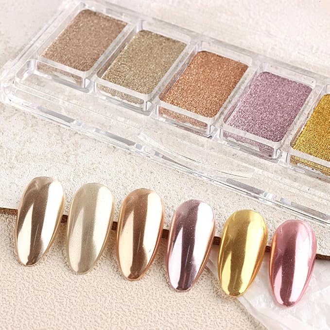 6 Colors Solid Chrome Nail Glitter Powder Set Metallic Mirror Chrome Powder - Image 5