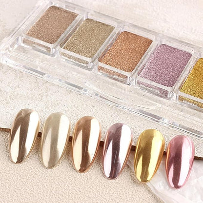 6 Colors Solid Chrome Nail Glitter Powder Set Metallic Mirror Chrome Powder - Image 5