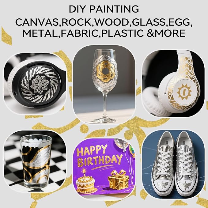TRANSON 4 Gold and 4 Silver Paint Markers Brush and Fine Dual-tip Acrylic Paint - Image 2
