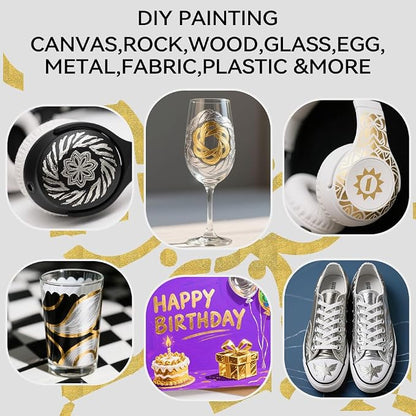 TRANSON 4 Gold and 4 Silver Paint Markers Brush and Fine Dual-tip Acrylic Paint - Image 2