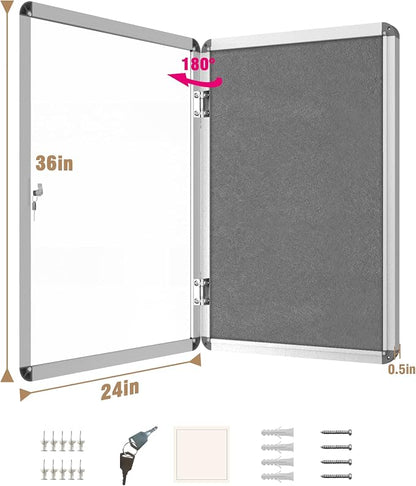 36"x24" Enclosed Bulletin Board, Lockable Weather-Resistant Aluminum Cork - Image 5