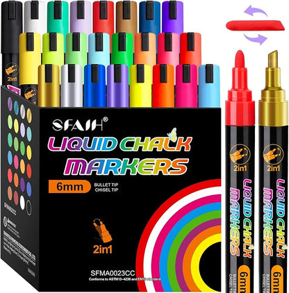 SFAIH 24 Vibrant Chalk Markers for Blackboard by SFAIH