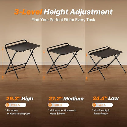 Huuger Folding Desk with 3-Level Adjustable Height and Tablet Slot, 32 Inch - Image 4