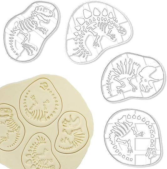 4 Pcs Dinosaur Cookie Cutters Dinosaur Skeleton Fossil Cookie Cutters by LAOCED