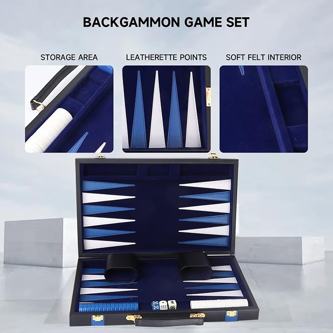 GSE Games & Sports Expert Premium Leather Backgammon Board Game Set, Classic - Image 3