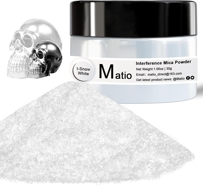 Matio Interference Mica Powder, 1.06oz/ 30g Snow White Chrome Powder, by Matio