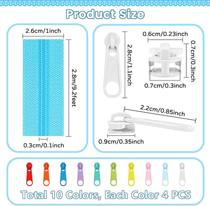 DOITEM 31 Yards 10 Pieces Sewing Zippers #3 Nylon Coil Zippers Assorted Zipper - Image 3