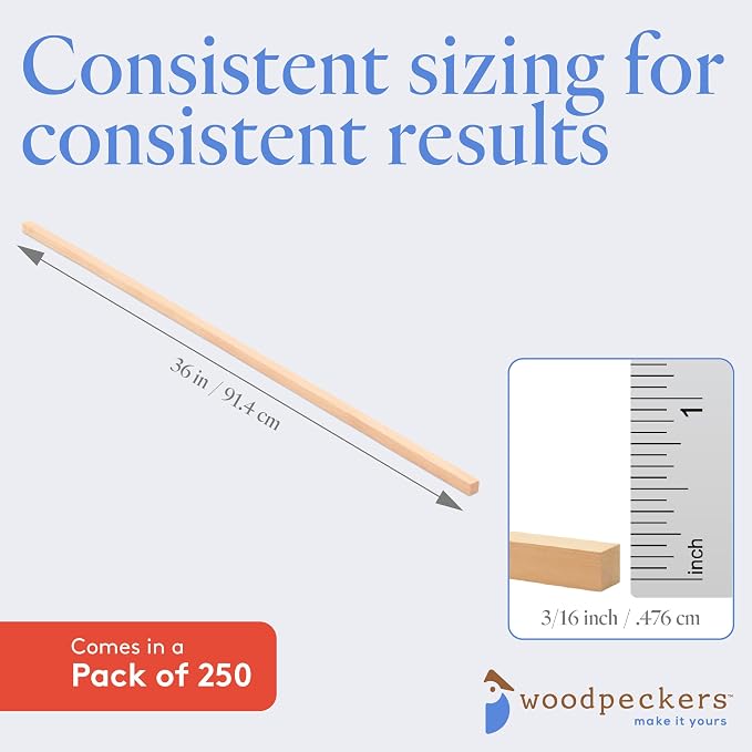 Wood Square Dowel Rods 3/16-inch x 36 Pack of 250 Wooden Craft Sticks - Image 5