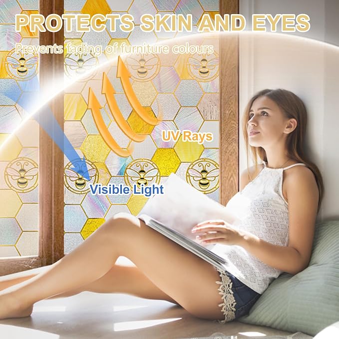 3D Stained Glass Window Privacy Film, Heat Control UV Blocking Static Cling - Image 3