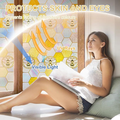 3D Stained Glass Window Privacy Film, Heat Control UV Blocking Static Cling - Image 3