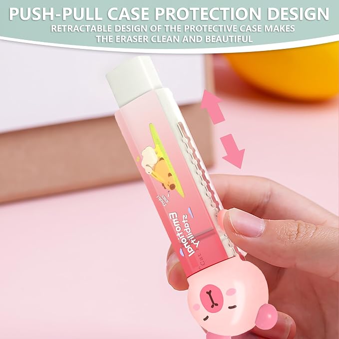 3Pcs Retractable Pencil Erasers, Cute Erasers, Kawaii Capybara Eraser, Suitable - Image 5
