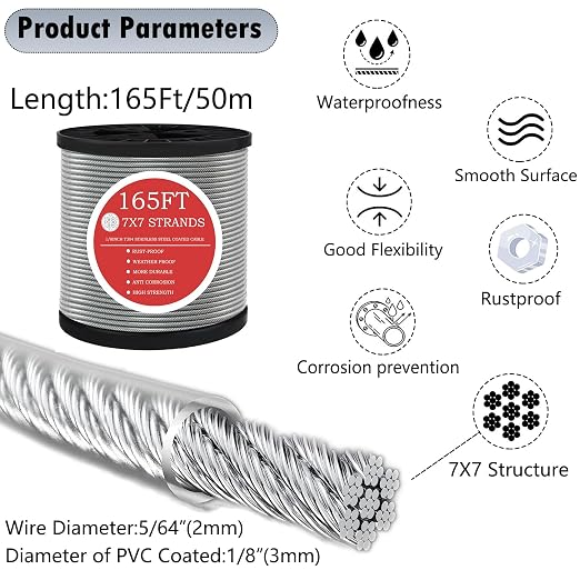 165FT Steel Cable Kit | M5 Turnbuckle & 1/8" Stainless Steel Wire Rope - Image 3