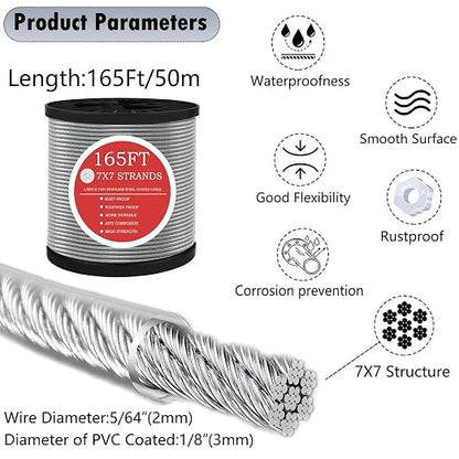 165FT Steel Cable Kit | M5 Turnbuckle & 1/8" Stainless Steel Wire Rope - Image 3