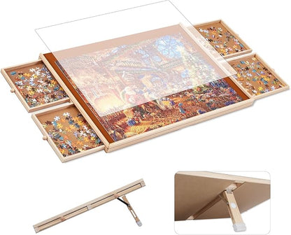 Tilting Puzzle Board with Drawers and Cover, 1000 Piece, Portable Wooden Jigsaw by Unknown