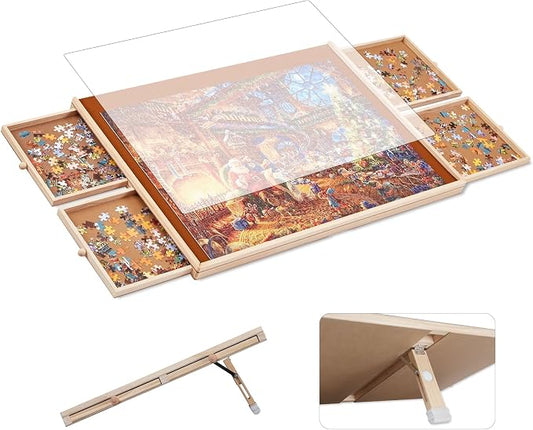 Tilting Puzzle Board with Drawers and Cover, 1000 Piece, Portable Wooden Jigsaw by Unknown