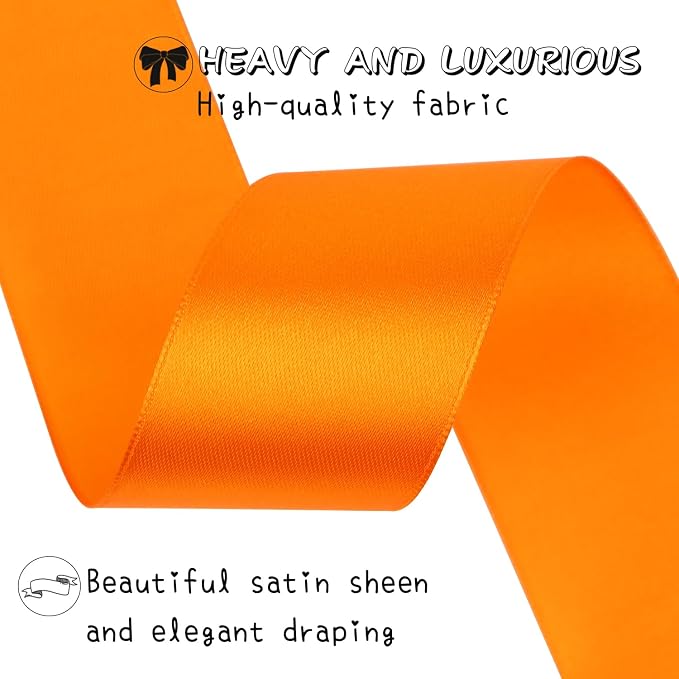 Orange Solid Satin Ribbon 1-1/2 Inch 25 Yards Solid Polyester Fabric Ribbon - Image 4