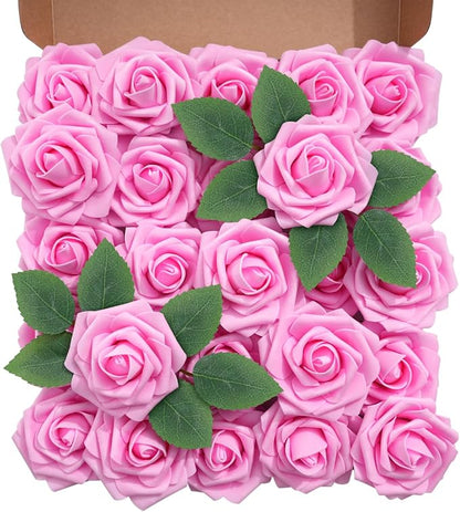 Artificial Flowers Foam Fake Roses 25pcs Pink Roses by Unknown