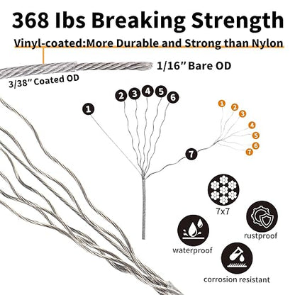 1/16" Wire Rope Kit, 30M/100FT Vinyl Coated 304 Stainless Steel Cable, String - Image 3