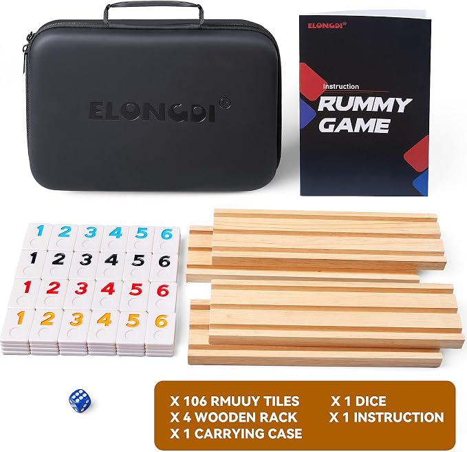 Rummy Cube Game Set with 4 Wooden Racks, 106 Rummy Tiles and Portable Case - Image 2