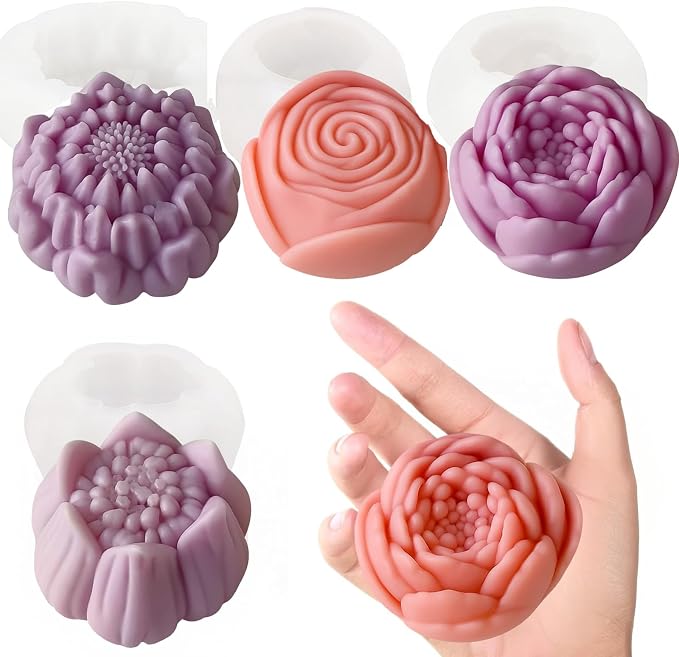 4pcs Large Flower Silicone Candle Molds, Reusable 3D Mold by Unknown