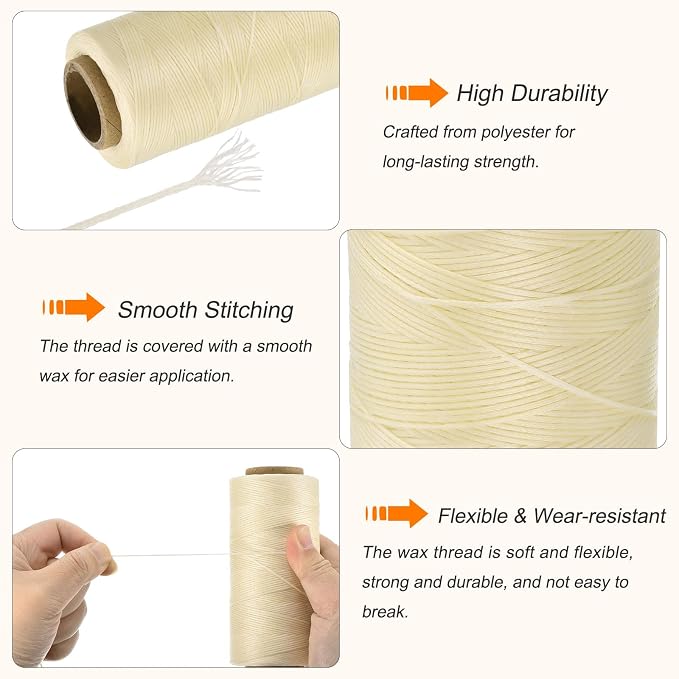 MECCANIXITY Waxed Thread, 284 Yard 0.8mm 150D Flat Wax Thread Polyester Waxed - Image 3