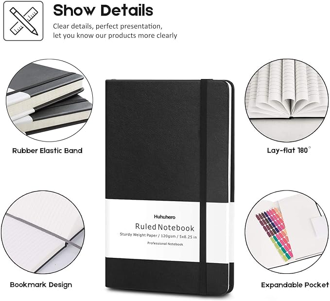 Huhuhero 10 Pack Lined Journal Notebook, 120Gsm College Ruled Thick Paper - Image 2